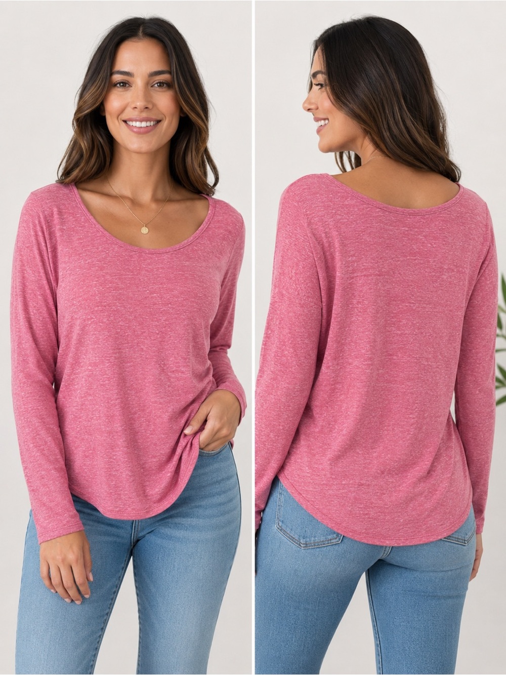 Streetwear Society Pink Long Sleeve Scoop Neck Top | Size L/G
